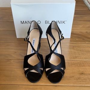 Manolo Blahnik Black Satin Pumps